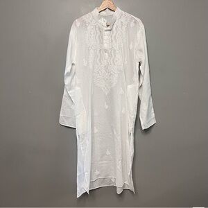 Chikankari White Cotton Kurt Hand Embroidered White Long Kurta Women XL